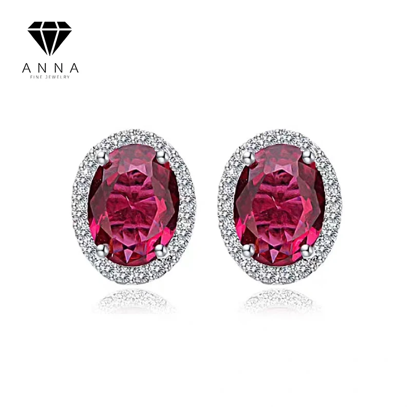 

Luxury 4 Prongs Ruby Earring for Women Ellipse Ear Stud Paramount Distinctive 925 Sterling Silver Banquet Birthday Gift Party