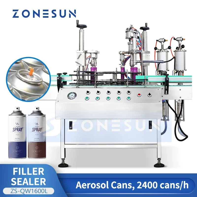 Zonesun spray pode máquina de enchimento aerossol pode máquina de enchimento aerossol máquina de embalagem sistema de conservas de aerossol ZS-QW1600L