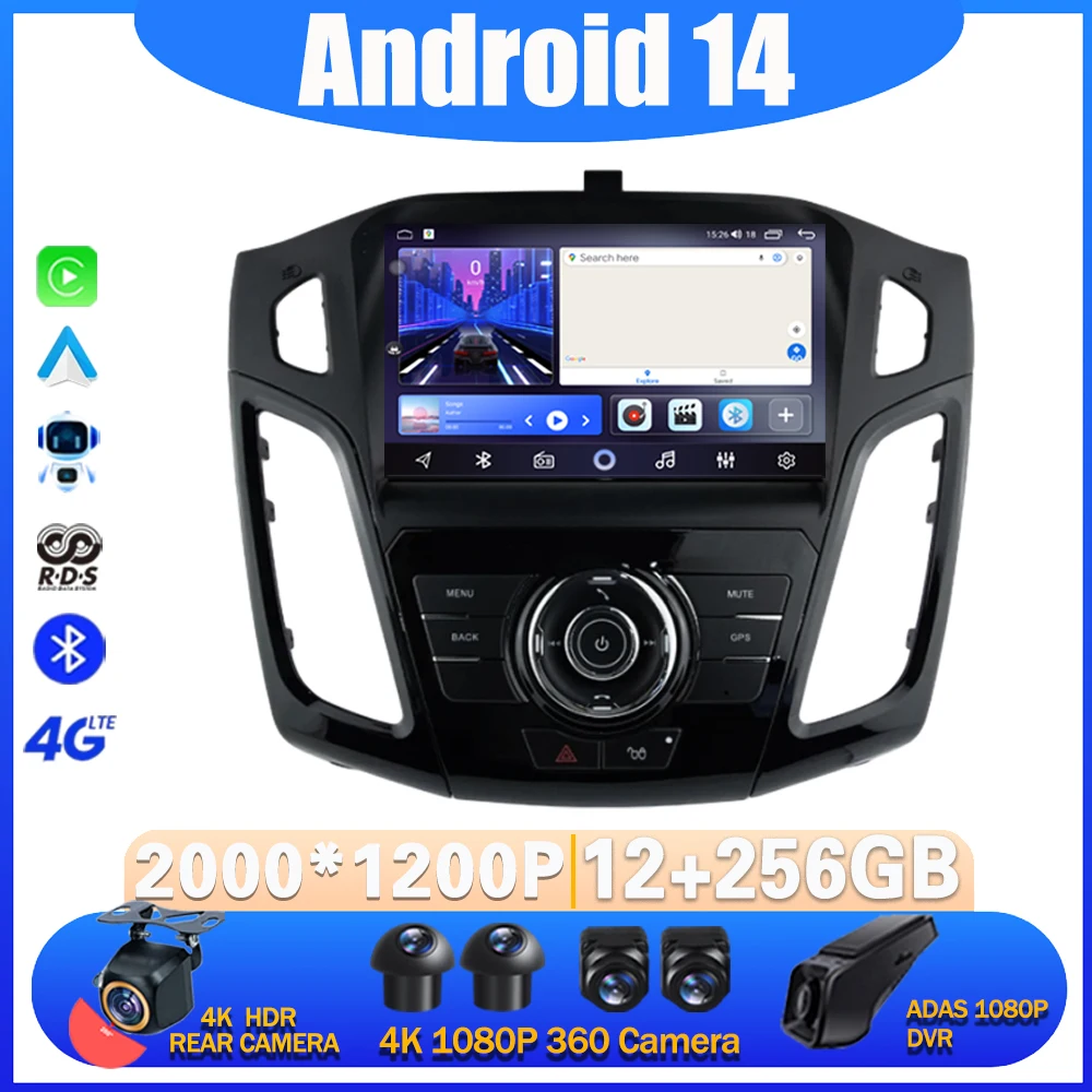 Android 14 Car Radio For Ford Focus 3 2011-2019 Multimidia Video Player Navigation GPS Carplay Stereo Head Unit NO 2Din 4G WIFI