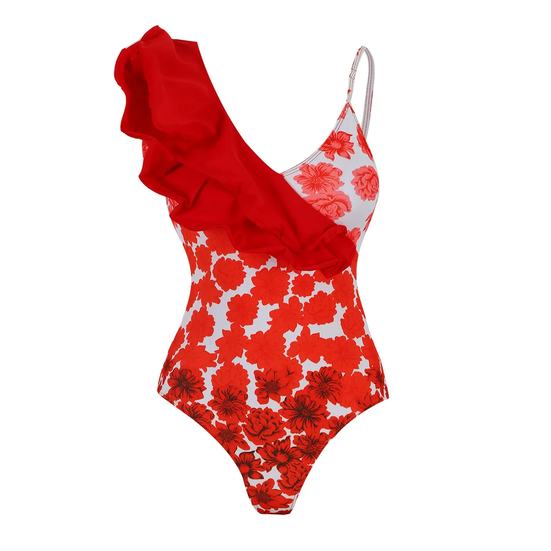 CPUTAN 3D-Blume, eine Schulter, Bikini, Bademode, Rock, Damen, 2022, sexy Vintage, roter Badeanzug, Strandrock, Sommer-Badeanzug-Kleid