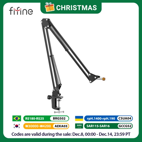 Imagen 1 del producto FIFINE Soporte de brazo de tijera con brazo de suspensión de micrófono ajustable para K688 K669 K670 K658 K678 K690, Ampligame A6V A8