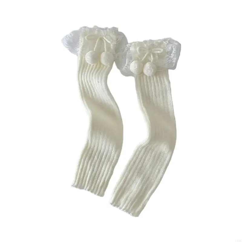 195E ぬいぐるみボールレッグウォーマー女性用ロリータレッグウォーマー冬暖かいニットロングソックス