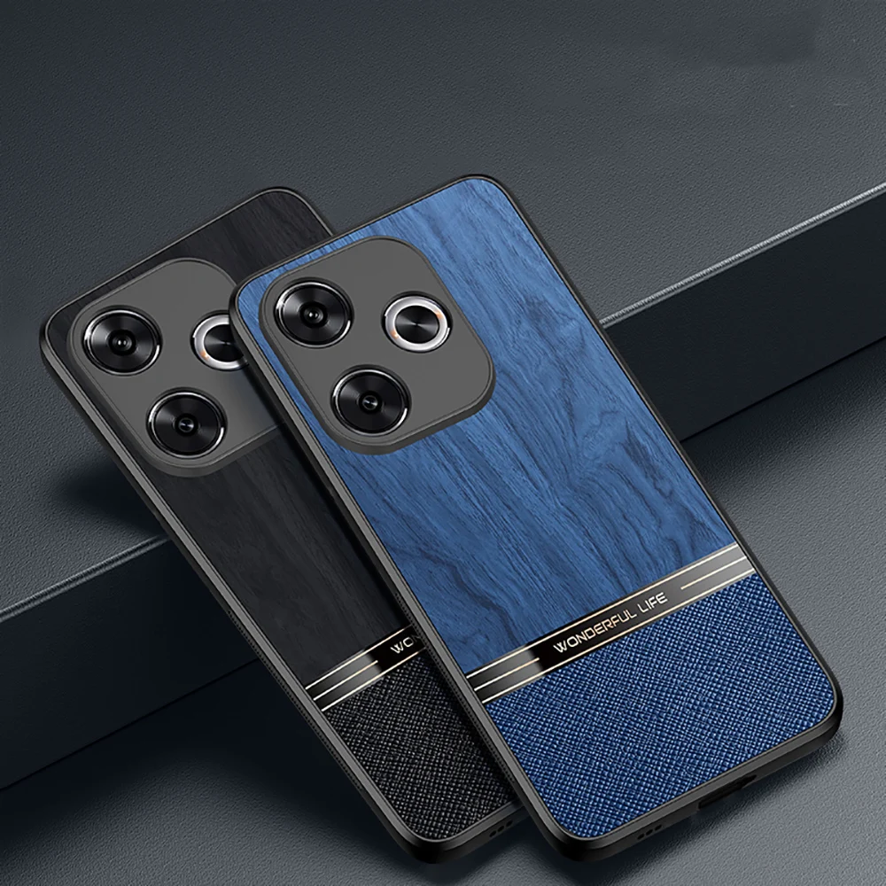 Custodia posteriore in pelle PU con motivo in legno morbido di lusso per Xiaomi Redmi Turbo 3 Cover Funda Redmi Turbo3 custodia protettiva per