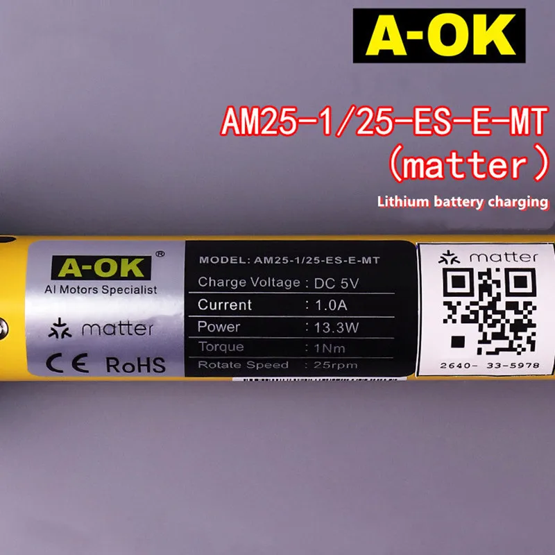 A-OK AM25-1/25-ES-E-MT Matter Bateria de Lítio Motor Smart Home Roller Shutter Shangri La Cortina Fio Macio