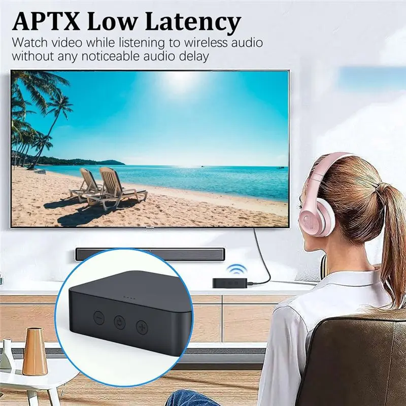 AS95 Bluetooth 5.0 TV Transmitter Wireless Audio Adapter for Headphones with Volume Control Low Latency Optical AUX