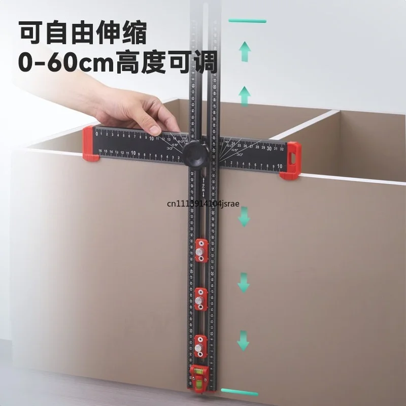 Multifunctional Retractable T Ruler Woodworking 2-in-1 Drilling Positioning Square Right AngleHoleLocatorforWoodPanelMarkingWork