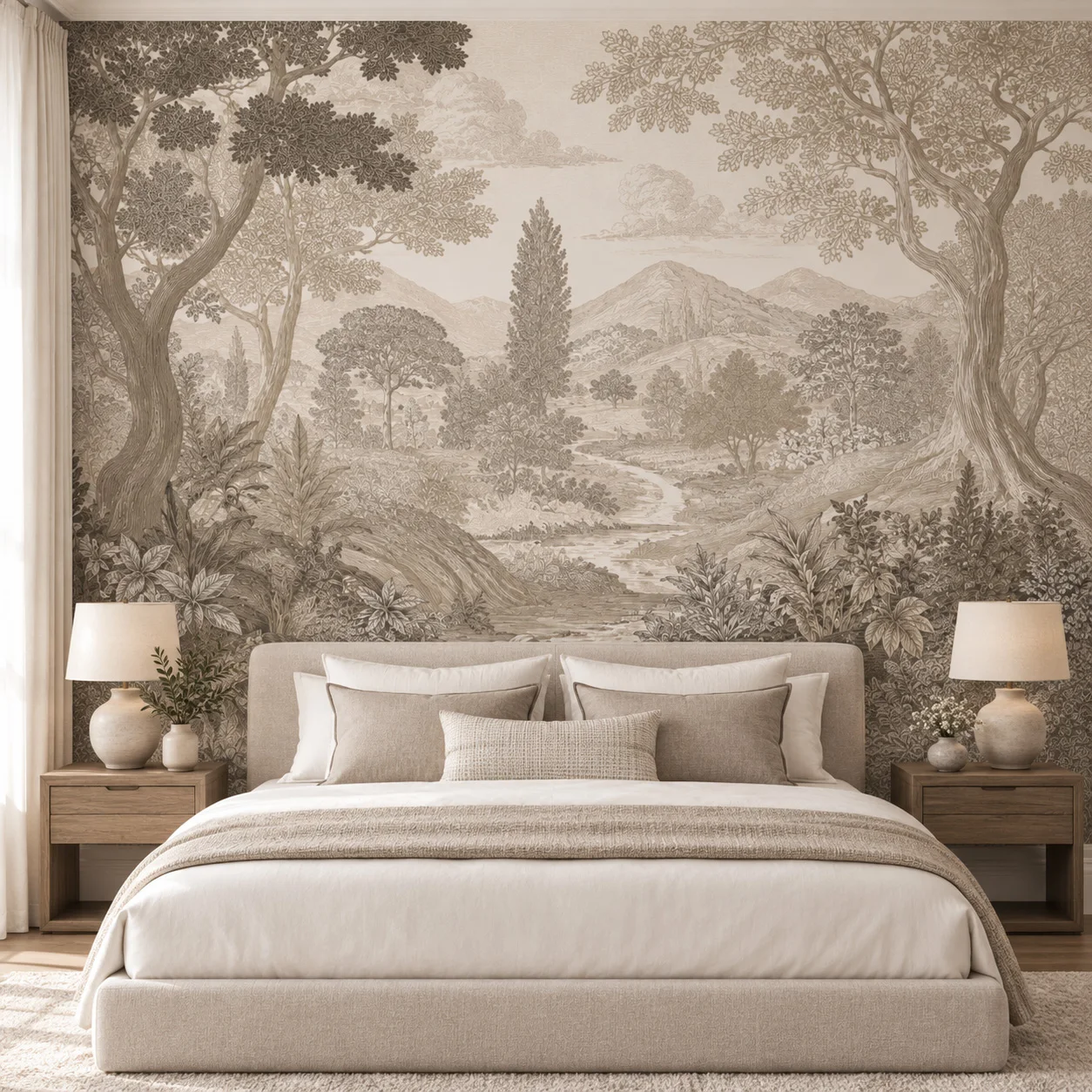 Retro Landscape Wallpaper Mural Beige Forest Natural Decoration Living Room Bedroom Non Self-Adhesive