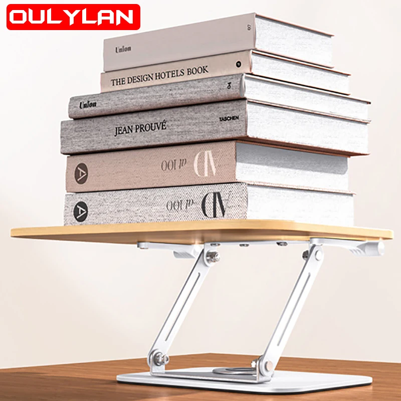 Folding Laptop Stand Wooden Tablet PC Stand Metal Carbon Steel Holder Portable Heightening Cooling Liftable Notebook Computer