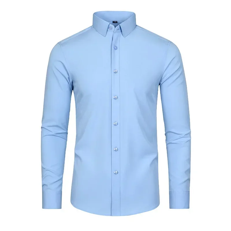 2025 Four-Way Elastic Non-iron Long-sleeved Mens Shirts, Mercerized Vertical Feeling  Shirt /camisas De Hombre,European Size