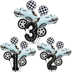 7 Pcs Race Car Birthday Balloons 40 Inch Racetrack Black Number 3 Balloon for 3st Birthday Race Car Theme Party Decor Supplies