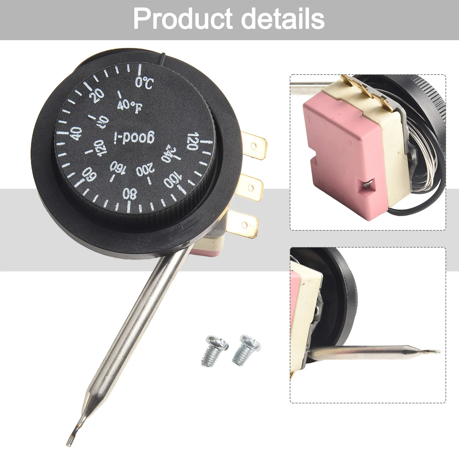 Adjustable Temperature Control Probe for Radiator, Electric Fan Thermostat Switch, Suitable for All After market Cooling Fans