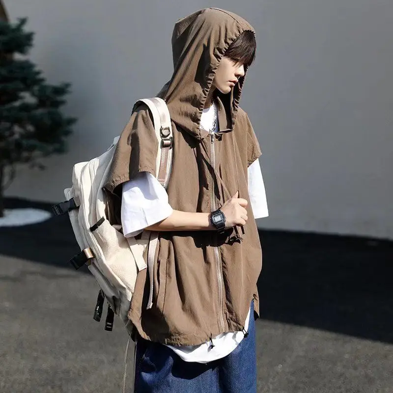 

Vests Women Trendy Lady Hot Sale Pure Casual Basic Hooded Design Ulzzang High Street Outwear Couple College All-match Clothes