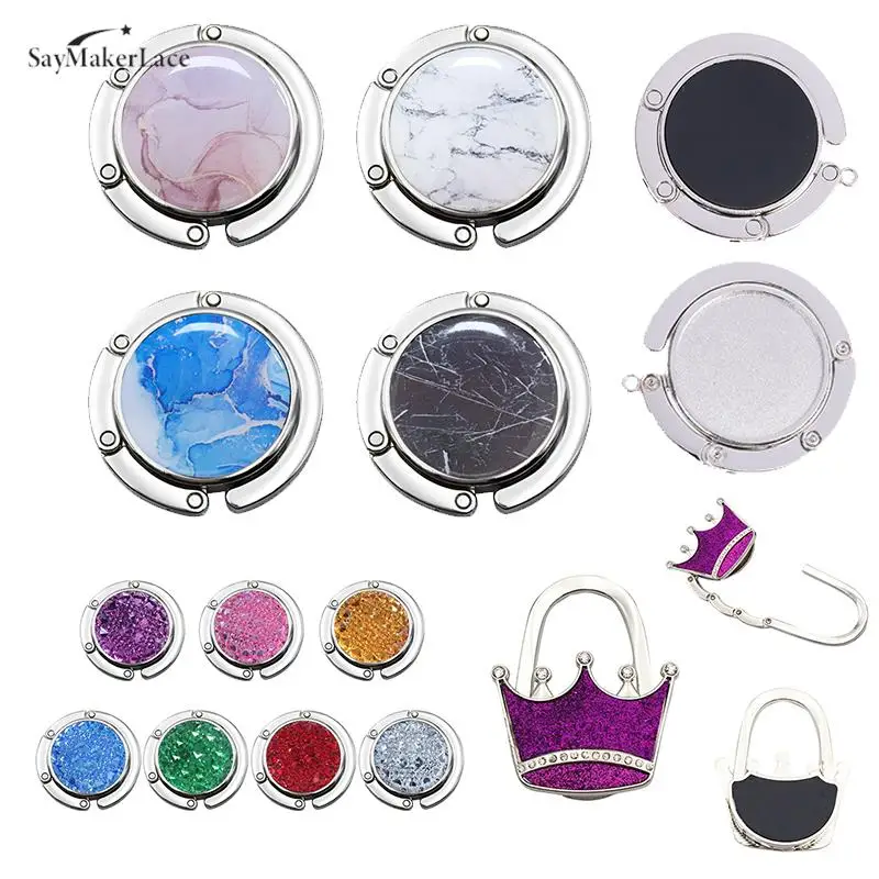 Bag Hook Portable Folding Bag Hanger Hook Fashion Crystal Round Purse Handbag Holder Table Hook Bag Parts Accessories