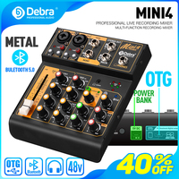 Debra OTG Audio Mixer DJ Console Mini4 Metal With Bluetooth 48V Power Delay Repaeat Effect For Sound Mixing Console PC Recording