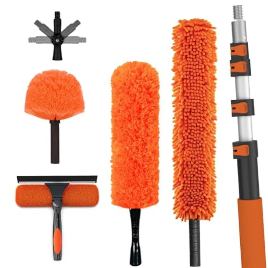 26Feet High Reach Duster Cleaning Kit with Extension Pole, High Ceiling Fan Cleaner Duster Tool for Fan Blades, Window Washing