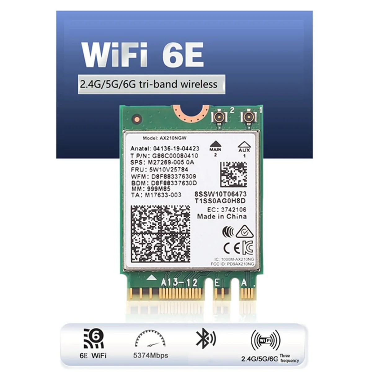 Ax210wifiwifi6e WiFi kartı 5374Mbps tri-band 2.4G/5G/6G Bluetooth 5.2 8DB anten kiti ile MU-MIMO kablosuz ağ kartı