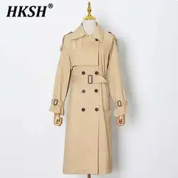 HKSH Niche Design Trench Coats 2025 Autumn Winter New Women's Vintage Fashion Elegant Long Sleeve Lapel Waistband Spliced HK3065