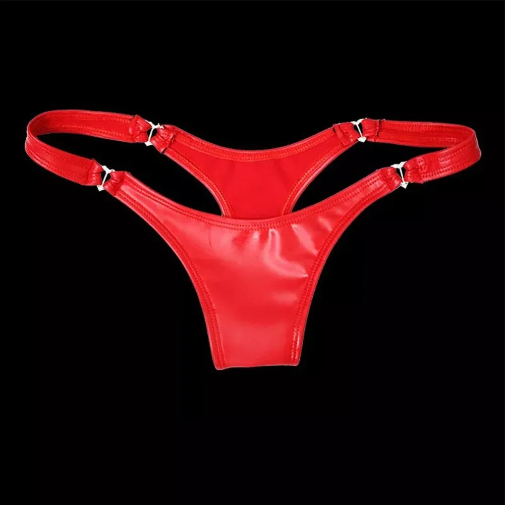 Sexy Exotic Women\'s PVC Leather Thongs G-String Panties Lingerie Black Red Rings  Knickers Briefs Thong Underwear Underpants