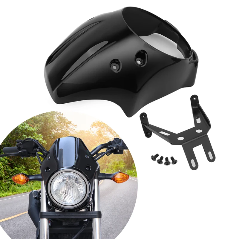 

Motorcycle ABS Front Headlight Cover Fairing Gloss Black Head Light Protector Cowl Mask For Honda Rebel CMX 300 500 2017-2023