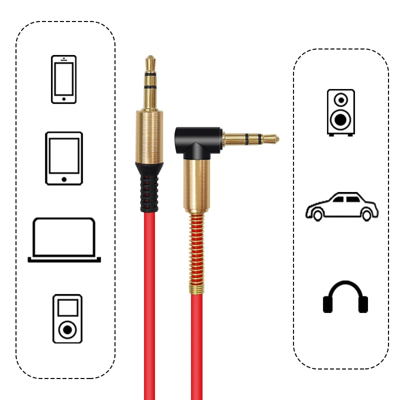 NNBILI-Cable de Audio auxiliar para coche, Conector de 3,5mm a 3,5mm, para teléfono, altavoz, resorte 3,5