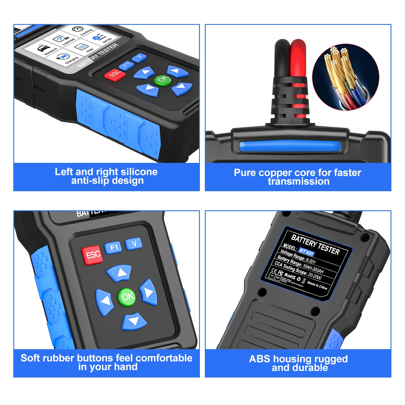 TopDiag BT300 Car Motorcycle Battery Tester Analyzer 12V 24V Vehicle Moto Charger Test Tool 20 to 2000 CCA Auto Cranking Test