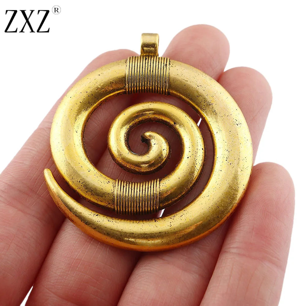 

ZXZ 5pcs Antique Gold Large Swirl Spiral Vortex Style Circular Charms Pendants for DIY Necklace Jewelry Making Findings