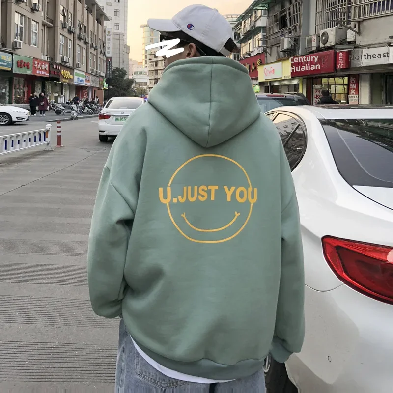 Autumn/winter Hooded Sweatshirt Men's Loose-fit Fleece-lined Thickened Top Versatile Pullover Jacket Trendy Hong Kong Style