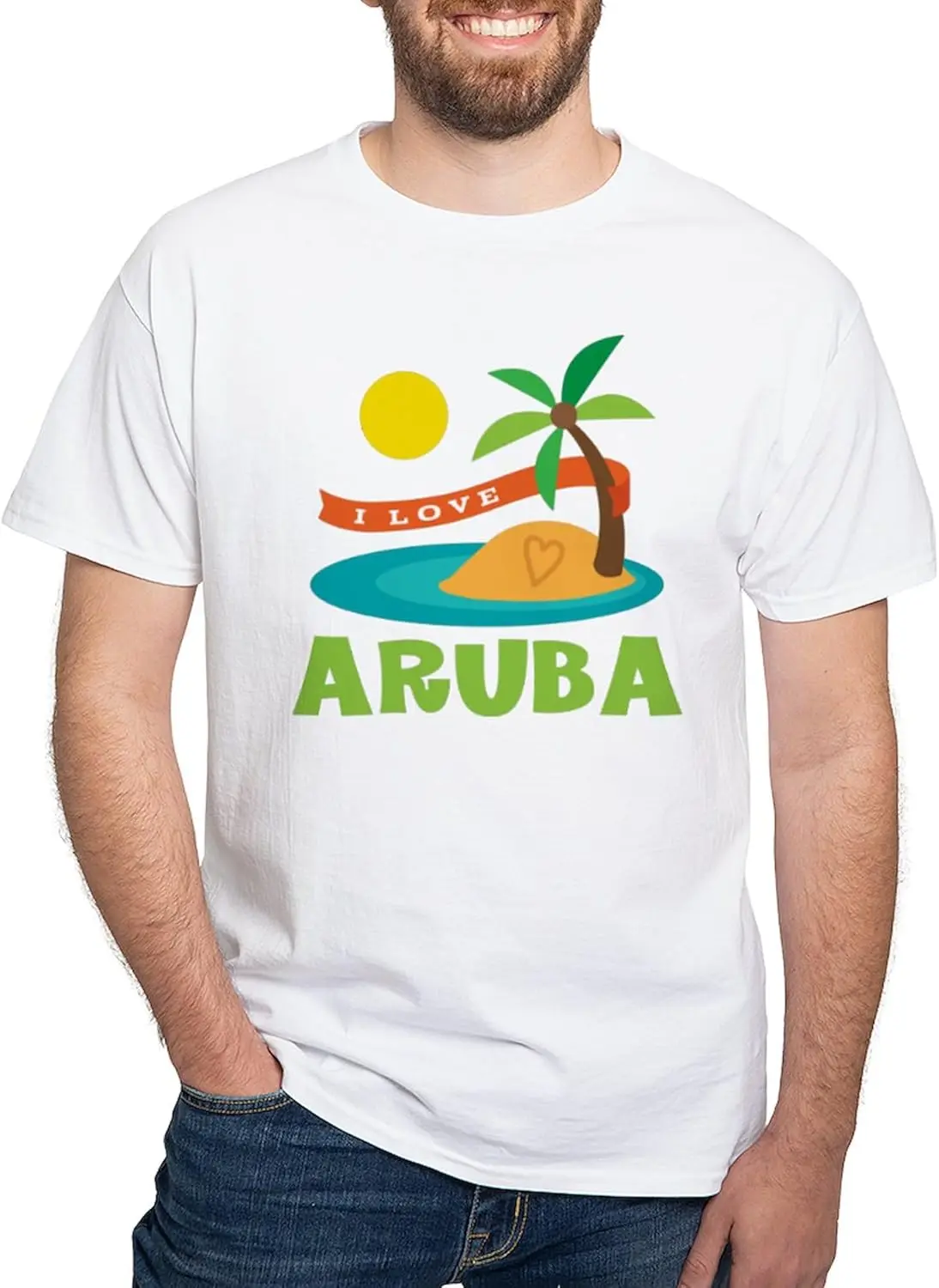 CafePress I Love Aruba T Shirt Men's 100% Cotton, Classic Graphic White T-Shirt