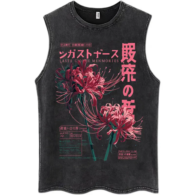 Washed Grunge Flower Spider Lily Tokyo Ghoul Kaneki Ken Tank Tops Men Women Vintage Harajuku Vests Cotton Casual Sleeveless Tees
