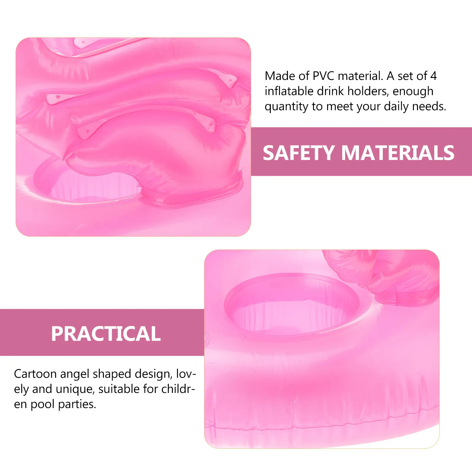 4Pcs Inflatable Drink Holder Cartoon Angel Shape Pool Floating Cup Mats Summer Party Water Float Drink Reusable