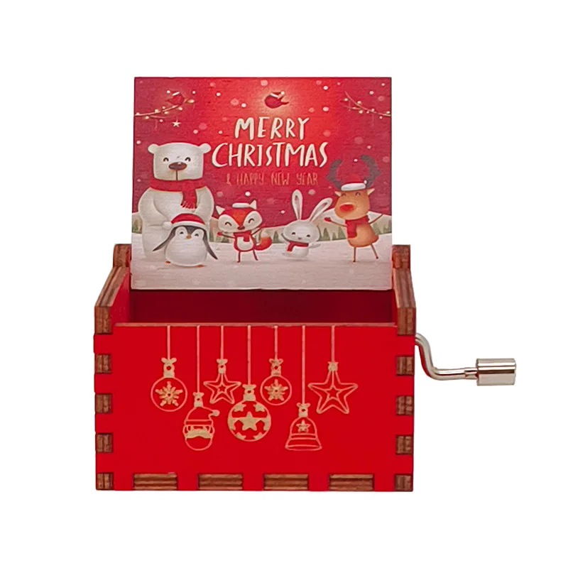 Cartoon-themed wooden music box toys Christmas hand-cranked music box gift party decorations children's gifts birthday gifts