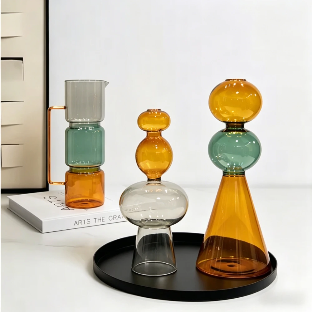 European Style Multicolour Glass Creative Double-layer Glass Transparent Vase Hydroponics Flower Pot Home Desk Decoration