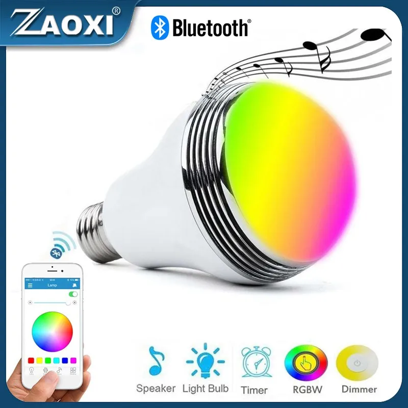 ZAOXI Music Player Dimmable Lamp E27 LED Stage Lighting Effect DJ Disco RGBW Bulb Bluetooth Music Speaker Sound Box Party Lights