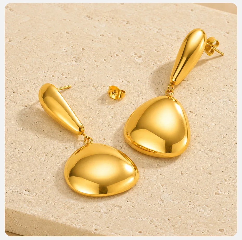 Vnox Trendige Vergoldete Hängeohrringe für Damen, Minimalistische Ovale Polierte Creolen aus Edelstahl, Schmuck für den Alltag und als Geschenk für Partys – Detail 6