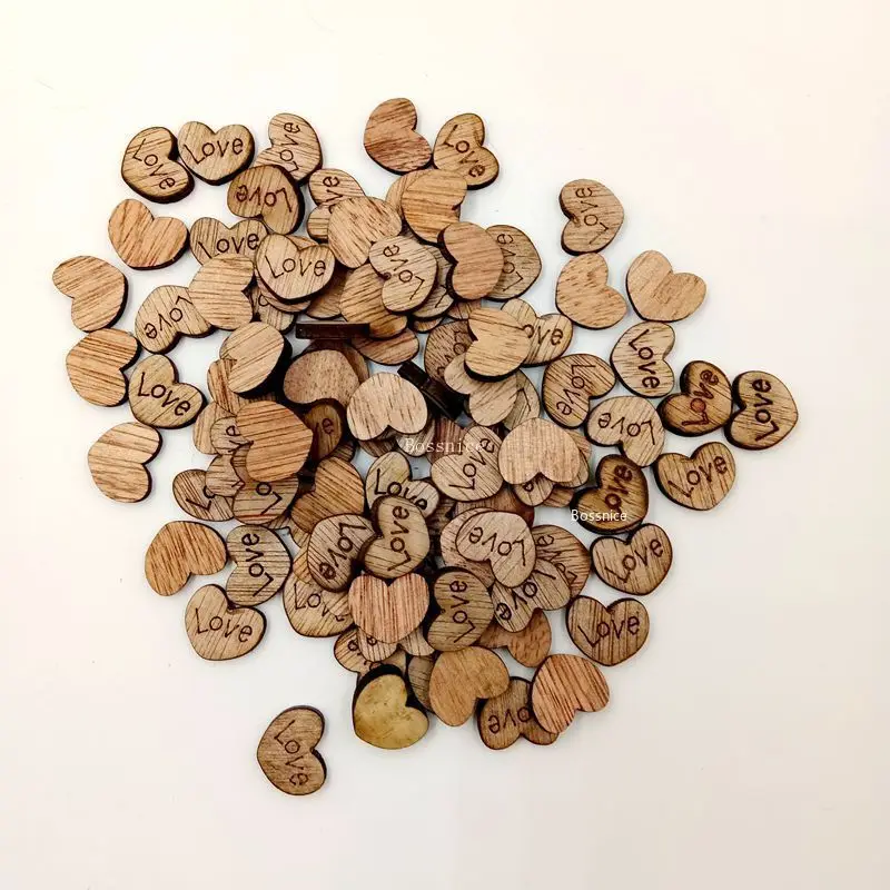 100Pcs Mini Wooden Heart Wedding Table Scattered DIY Craft Accessories Country Wedding Party Decoration Preferences Scrapbook