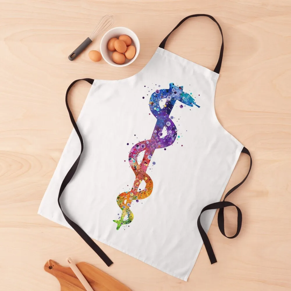 

Rod of Asclepius Colorful Watercolor Pharmacy Art Apron Kitchen And Home Items Kitchen Utensils cook wear Apron