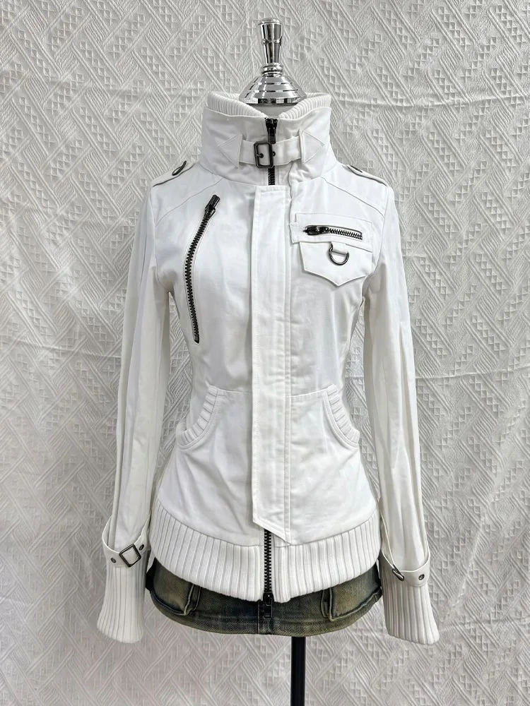 American Vintage Gothic Zip Design Coat Women Retro Fashion Hot Girl Slim Jacket Autumn Winter High Stree Harajuku Outwear New