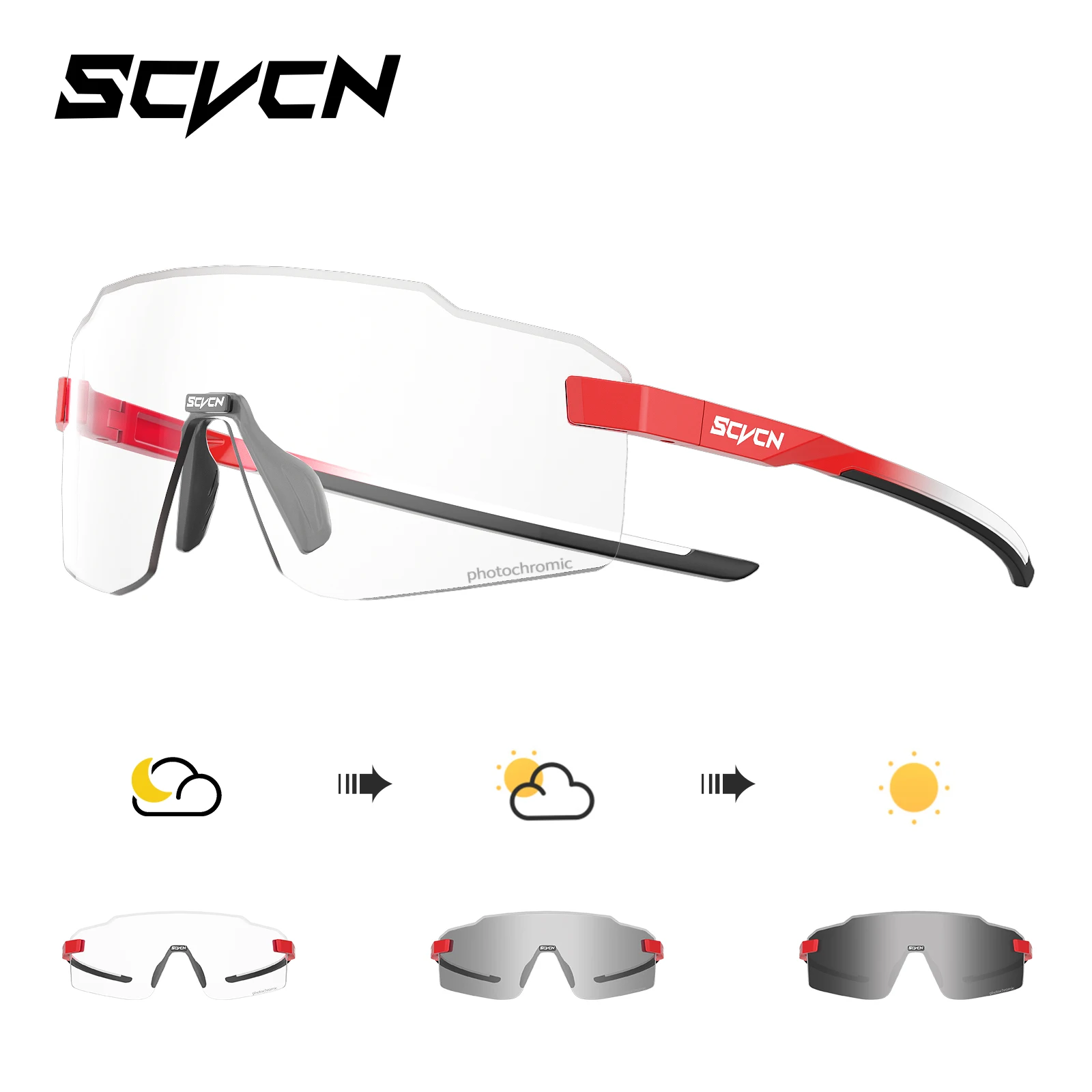 

SCVCN Photochromic RED Cycling Glasses Sunglasses for Men Cycling Road Mountain Bike Glasses and Women Casual Hiking Windproof