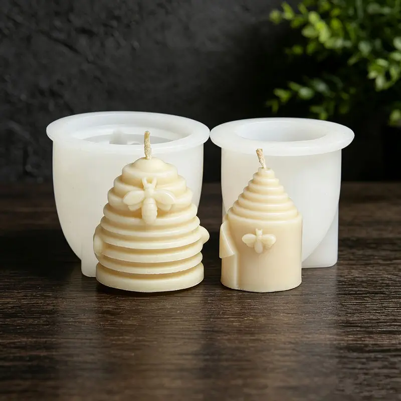 2PCS Bee Hive Silicone Candle Mold,Cute Honeycomb Beehive With Bee Design For DIY Handmade Scented Candle, Plaster & Resin Craft