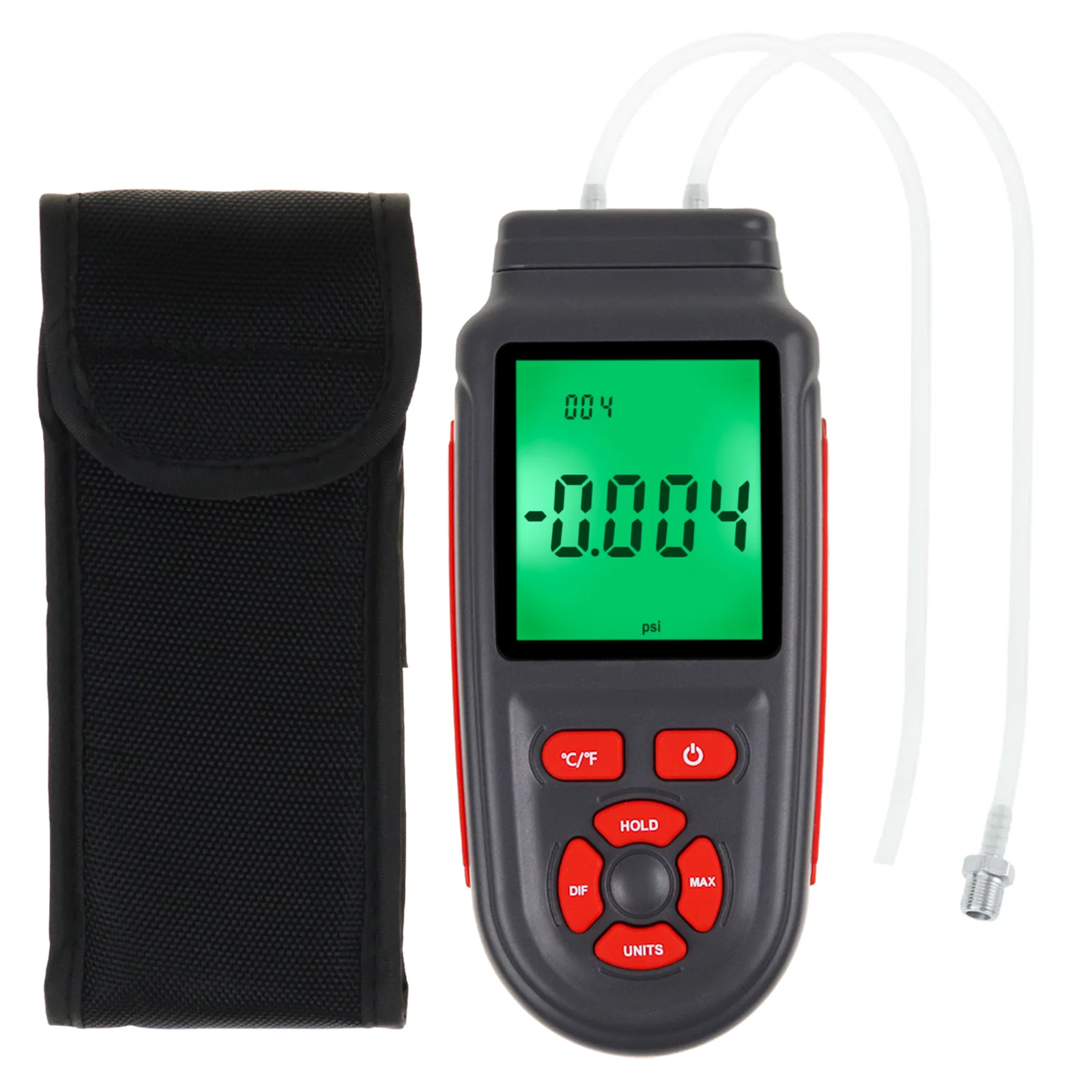 Digital Dual Differential Manometer Gas Pressure Tester Meter, Backlight 12 Selectable Units Air Pressure Gauge Data Storage
