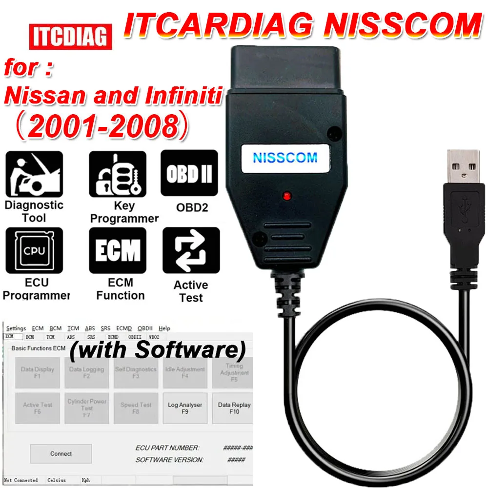 ITCARDIAG NISSCOM for Nissan and Infiniti Support ABS Program Immobiliser Key Steering Angle Sensor Reset OBD2 Diagnostic Tool