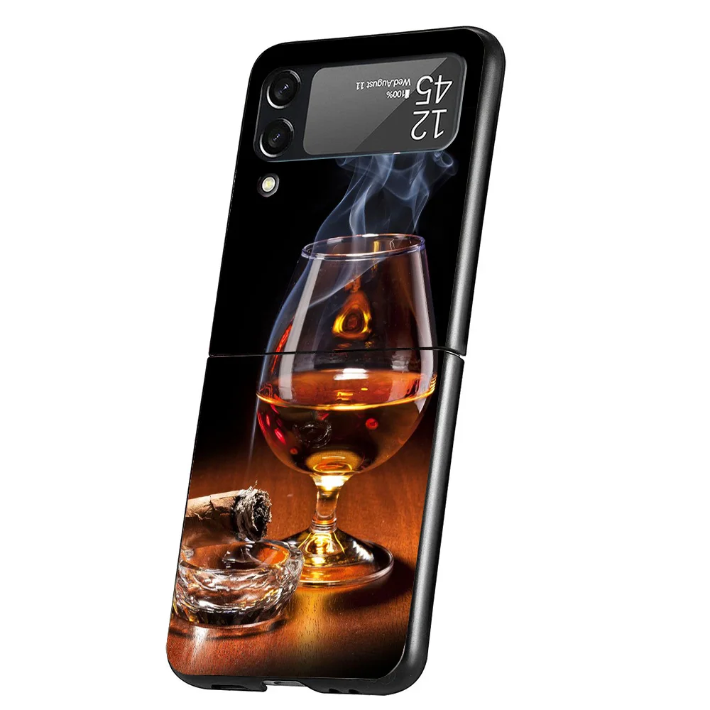 Cigar Whiskey Ice Drink Cover Phone Case For Samsung Galaxy Z Flip 6 5 4 3 5G Flip6 Flip5 Flip4 Flip3 Black Hard Fundas Shell