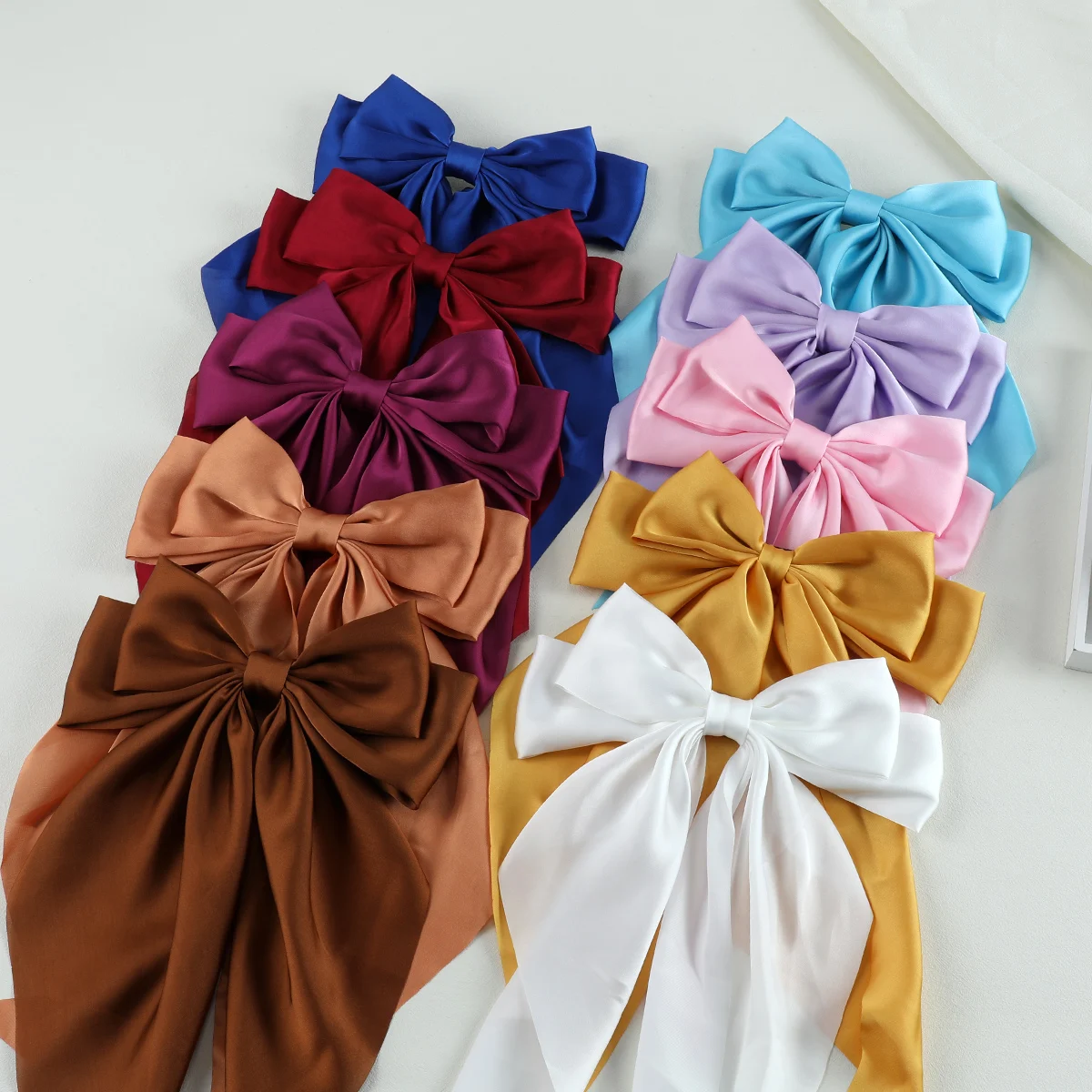 10PCS Elegant Bow Ribbon Hair Clip Women Fashion Simple Solid Satin Spring Clip Headband with Clips Girls Hair Accessories Gift