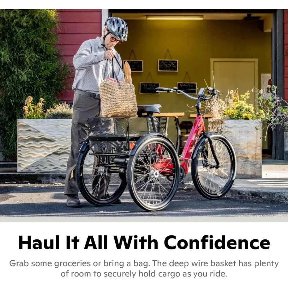 Tt لدراجة ثلاثية العجلات للبالغين من ميريديان، و3 عجلات مقاس 24 و26 بوصة، وإطار منخفض الخطوة، ومقعد كروزر كبير، وسلة خلفية قابلة للطي #6