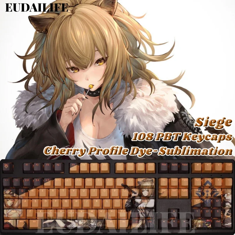 Siege 108 Key Caps Arknights PBT DYE Sublimation Light Transmitting Cherry Switch Cross Key Cover for Mechanical Keyboard Gift