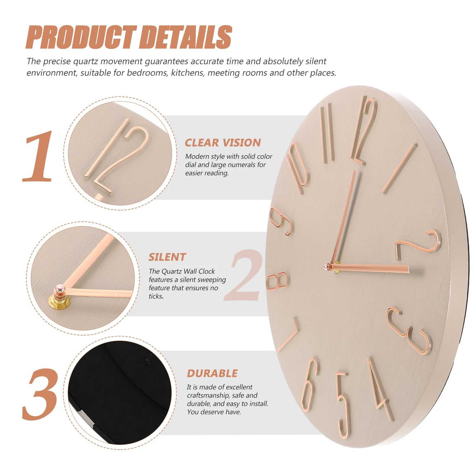 

Round Silent Wall Clock Operated Modern Non-Ticking Hanging Clock for Living Room Decor Wall Decor Clocks