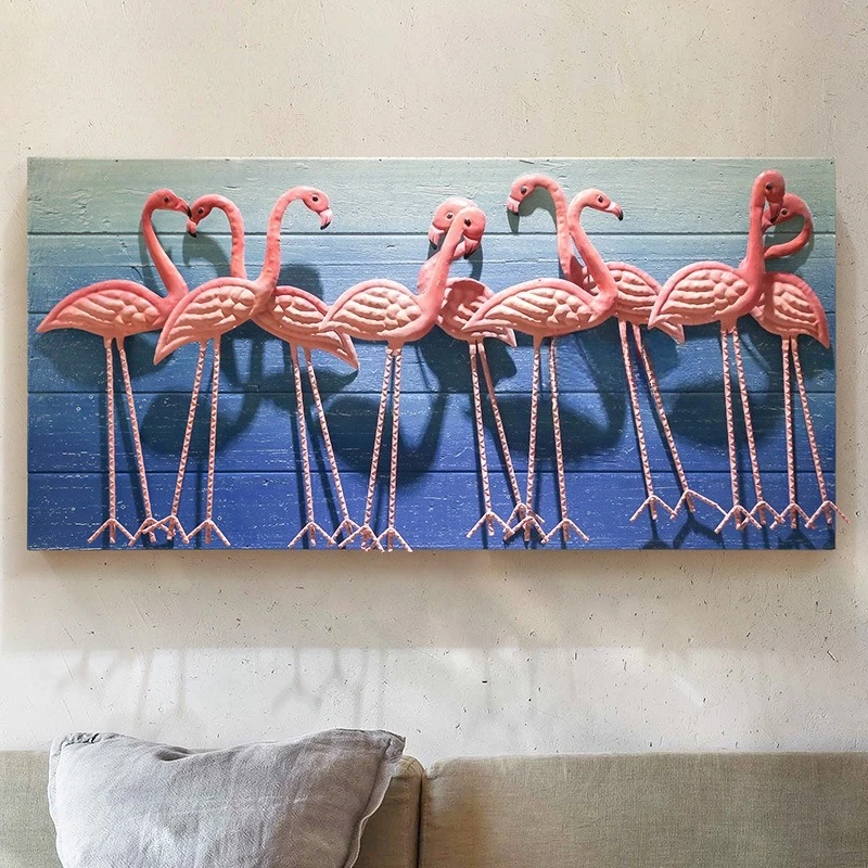 Room decoration, flamingo wrought iron wall decoration, living room background wall pendant