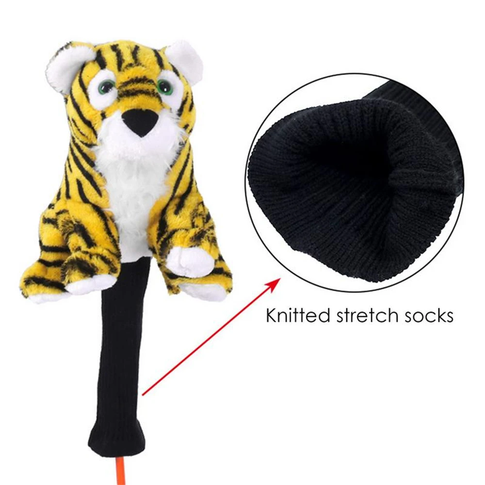 Golf Wood Club Head Cover, Cartoon Animal, Tiger Shape, Plush Material, Easy to Disassemble, Suitable for No.1 Driver Wood