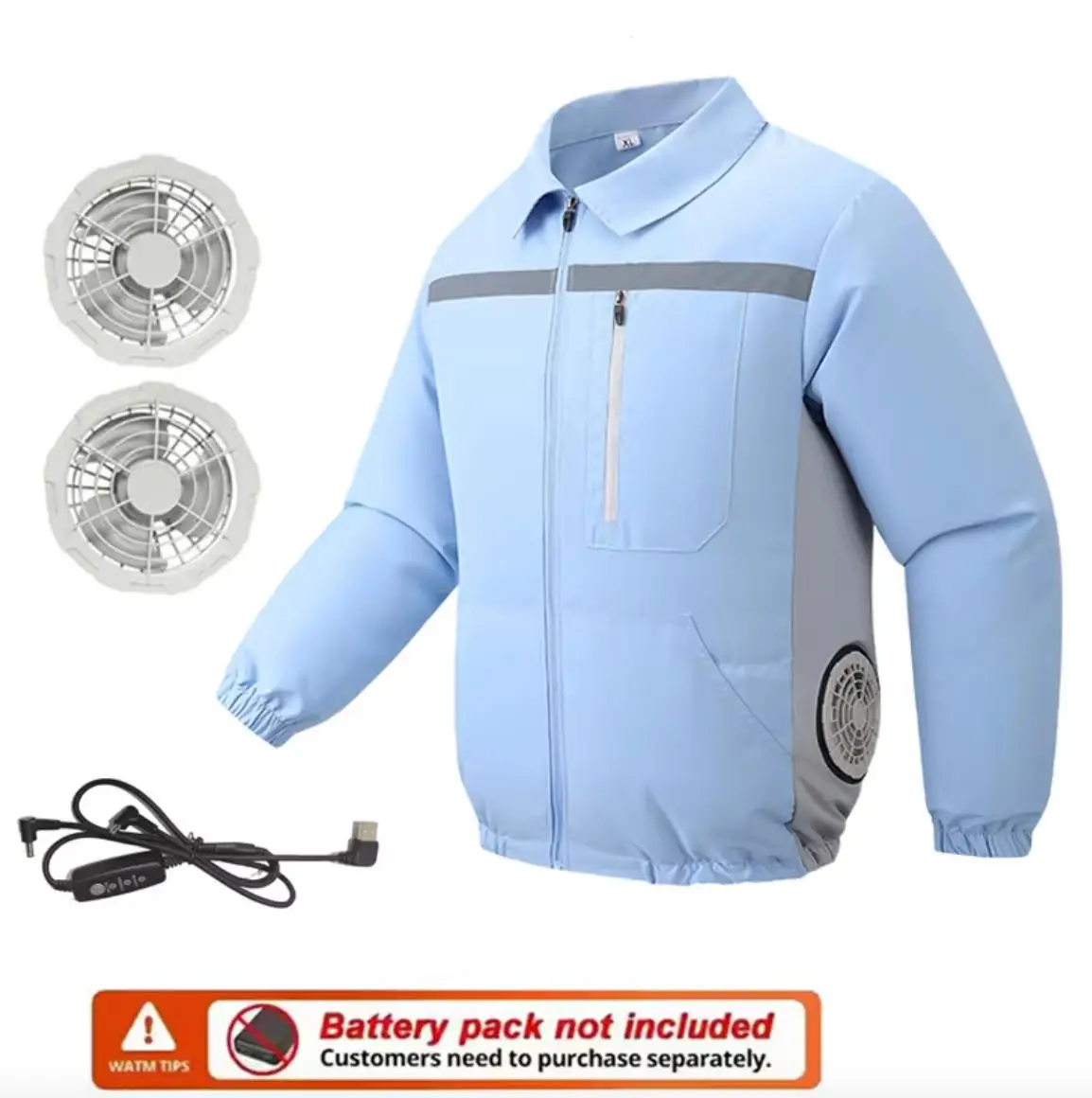 Unisex Safety High-Visibility Air-Conditioned Jacket Stand Collar Long Sleeve with 2 Fans view 2