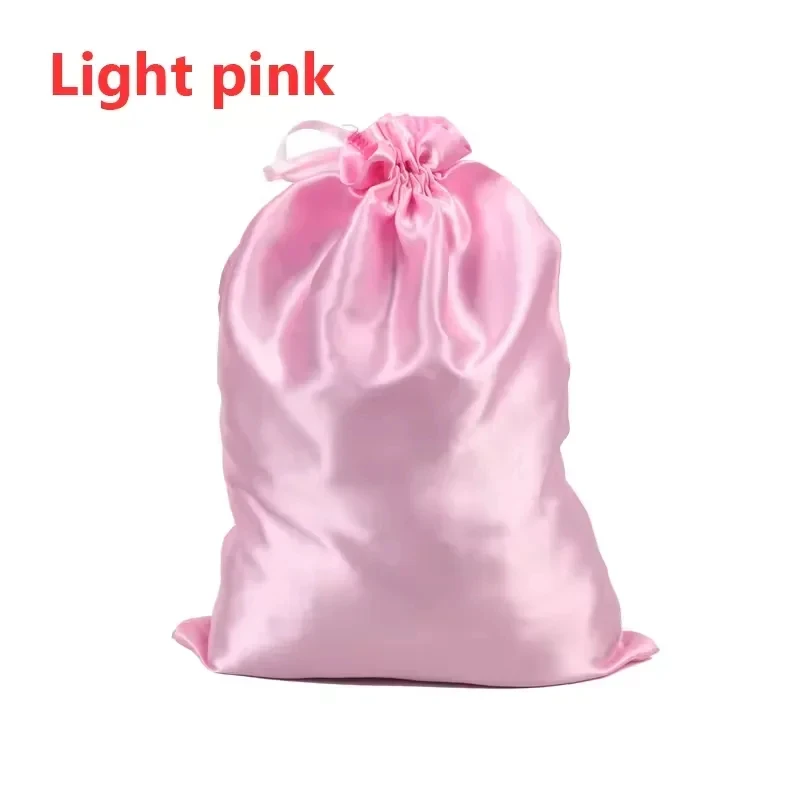 2Pcs Satin Wig Bags Soft Silky Drawstring Hair Extensions Storage Pouches Black Pink Gold White Rose for Wig Packaging view 6